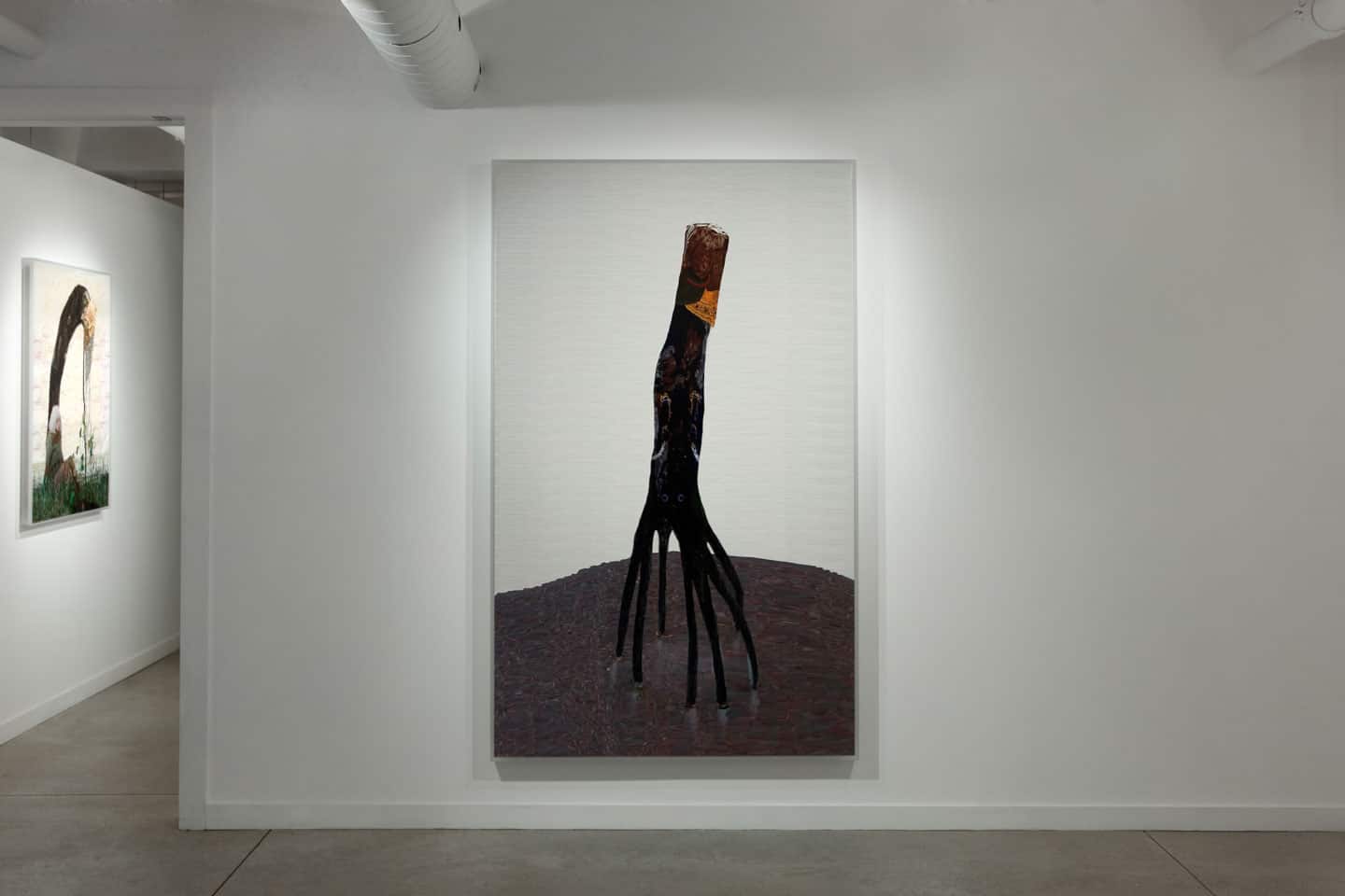 Alex Fischer, LEFT: Loop, 2012. RIGHT:  Mangrove Down, 2012 install at Dry Pixels and Wet Molecules, O'Born Contemporary